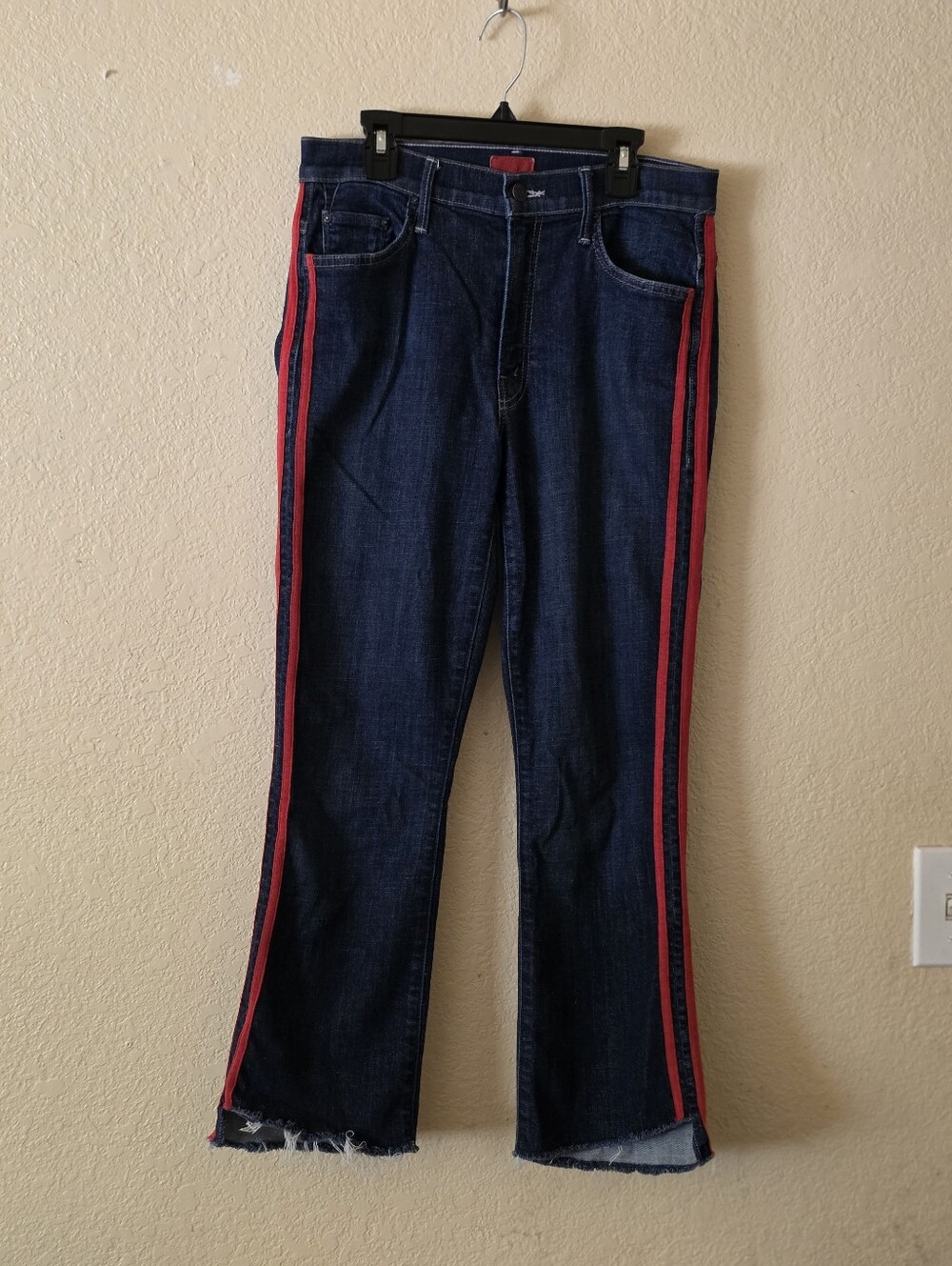 MOTHER Dark Blue Flare Jeans with Red Side Stripes Size 28